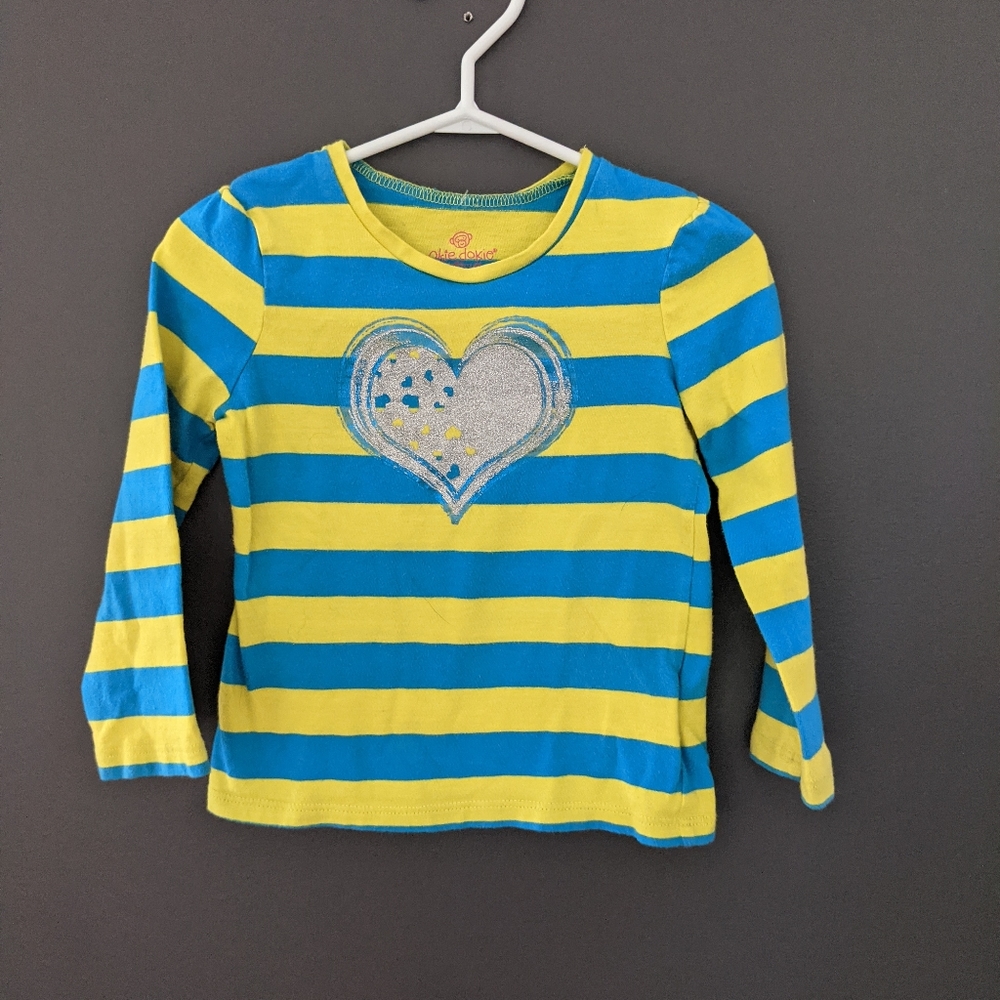 Blue & lime green heart print long sleeve shirt